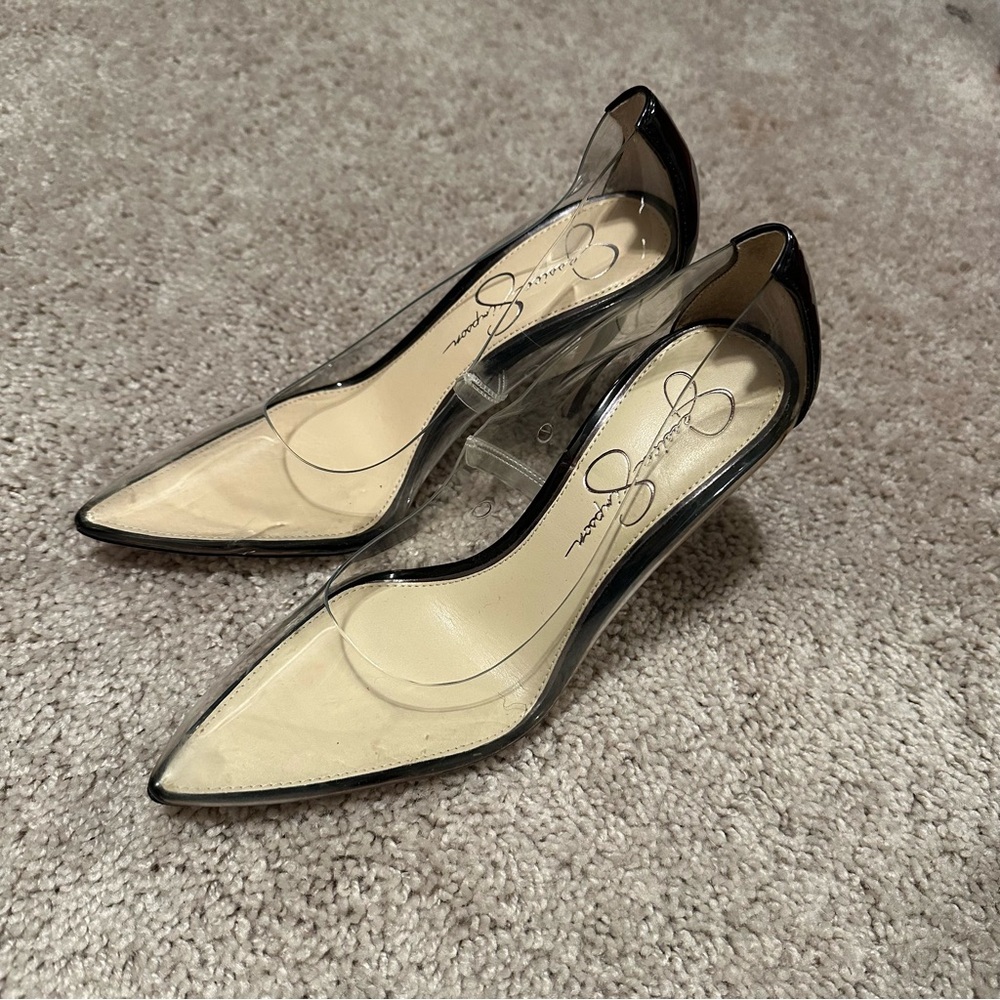 Woman’s Clear and Black Pump High Heels Jessica Simpson Y2K Style Size 7 4” Heel